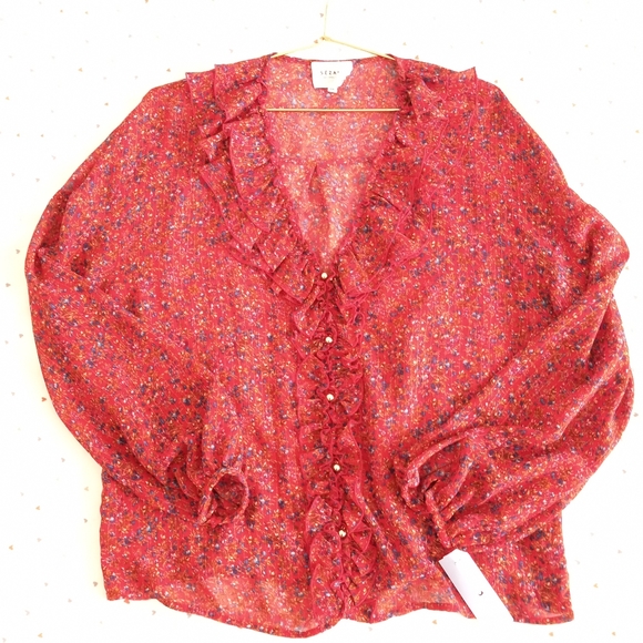 SEZANE RED FLORAL BLOUSE SZ 36 - Picture 2 of 7